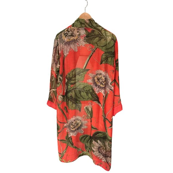 One Hundred Stars Kew Gardens Kimono Jacket Floral Print Red/Green - Picture 3 of 5